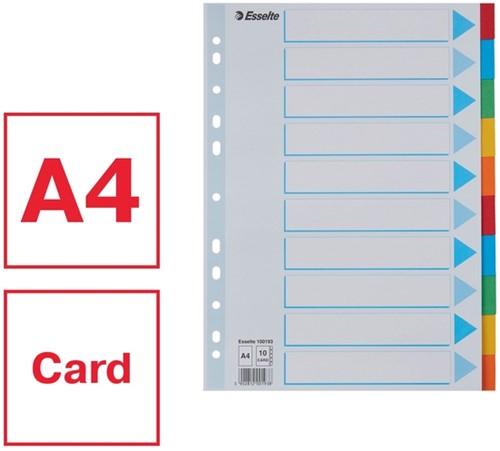 Tabbladen Esselte Standaard A4 10-delig karton 11-rings met voorblad assorti-4
