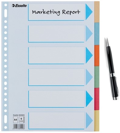 Tabbladen Esselte Premium A4 6-delig karton 23-rings assorti-10