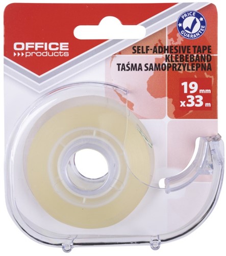 Plakband, 19mmx33 m, transparant, met dispenser