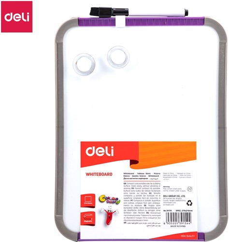 Deli whiteboard inclusief stift + wisserdop, magneetjes en motageset, 279x216mm, assorti-3