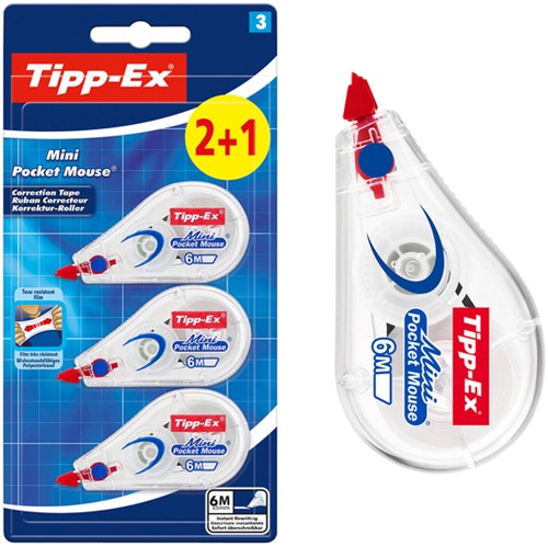 Correctietape Tipp-Ex mini pocket mouse 5mmx6m blister 2+1 gratis-3