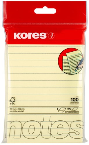 Kores Memoblok  notes gelinieerd 100x150mm 100vel geel