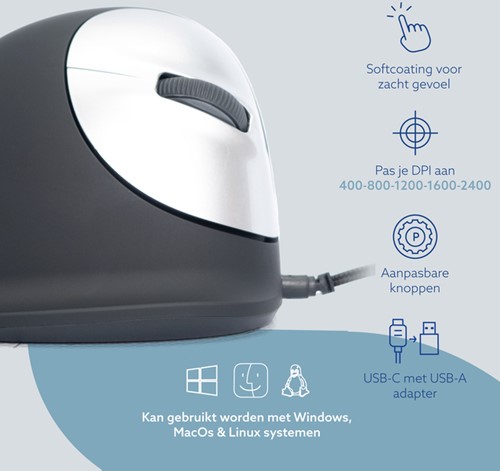 Muis R-Go Ergonomisch HE Break Draad Rechts M-4