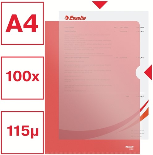 Insteekmap L-model Esselte standaard A4 0.11mm PP rood 100 stuks-4