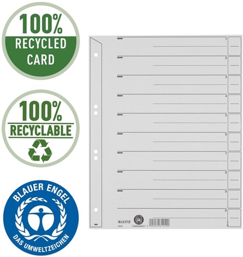 Scheidingsbladen Leitz A4 karton 200gr 6-gaats grijs 100 stuks-7