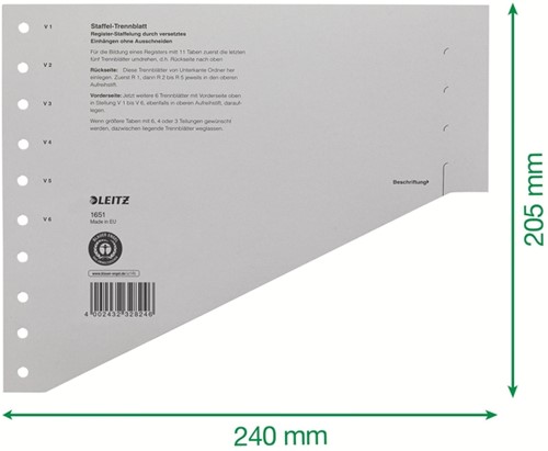 Scheidingsbladen Leitz A4 karton 200gr 11-gaats grijs 100 stuks-1