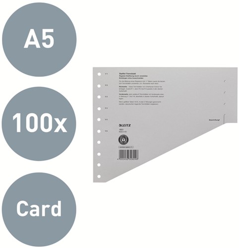 Scheidingsbladen Leitz A4 karton 200gr 11-gaats grijs 100 stuks-4