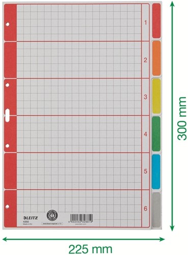 Tabbladen Leitz 4-gaats 4350 6-delig grijs karton-2