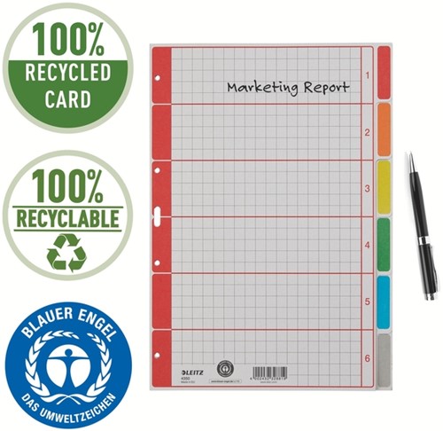 Tabbladen Leitz 4-gaats 4350 6-delig grijs karton-10