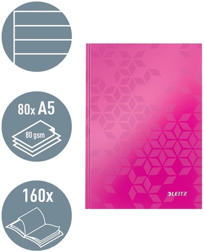 Notitieboek Leitz WOW A5 160blz 90gr lijn roze-3