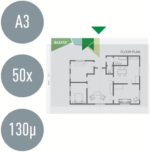 Showtas Leitz Premium copy safe 0.13mm PP A3 landscape transparant 50 stuks-5