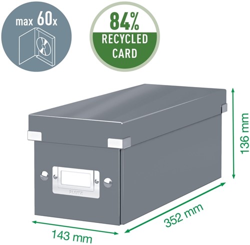 CD-opbergdoos Leitz Click & Store WOW  gerecycled karton 143x136x352mm zwart-1