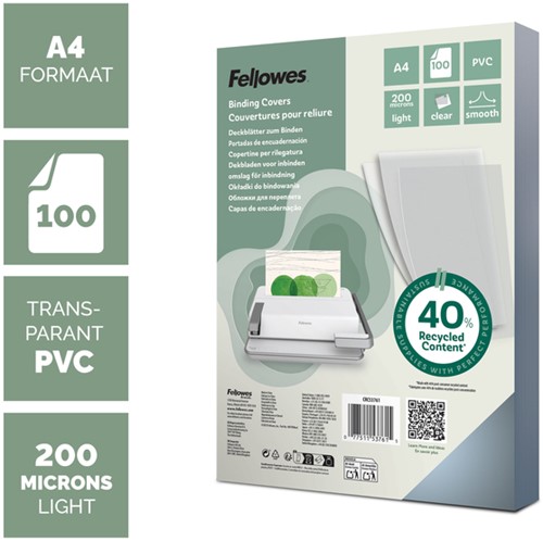Voorblad Fellowes A4 PVC 200micron recycled 100 stuks-3