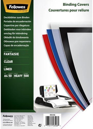 Voorblad Fellowes A4 PP 500micron transparant lijnen 50 stuks