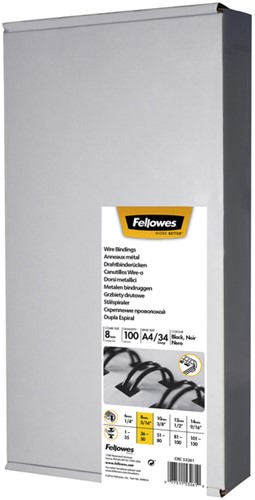 Draadrug Fellowes 8mm 34-rings A4 zwart 100 stuks