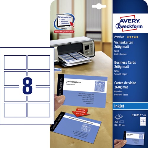 Visitekaart Avery C32015-25 85x54mm 260gr mat 200 stuks