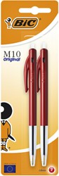 Balpen Bic M10, medium, rood, blister à 2 stuks