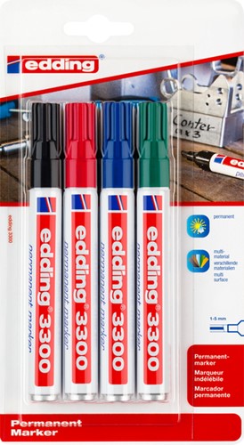 Permanent marker edding 3300, schuin, 1-5mm, assorti, blister à 4 stuks