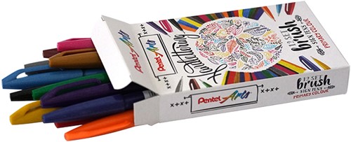 Brushpen Pentel SES15C Sign Artist standaardkleuren 12 stuks