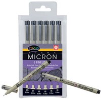 Fineliner Sakura Pigma Micron set à 6 schrijfbreedtes zwart-3