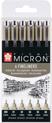 Fineliner Sakura pigma micron set 6stuks zwart