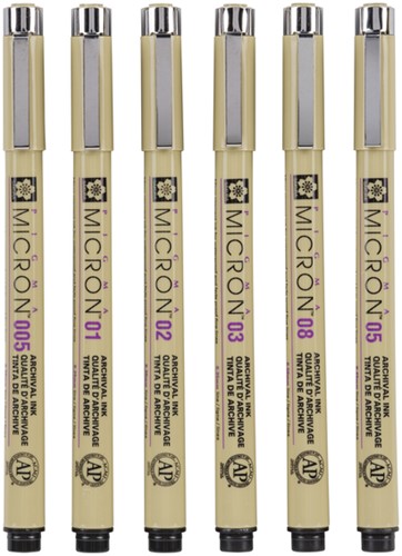 Fineliner Sakura Pigma Micron set à 6 schrijfbreedtes zwart-2