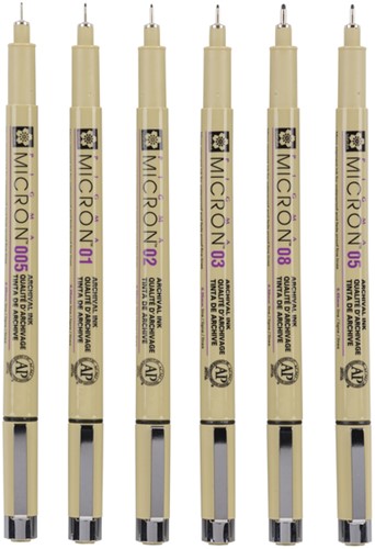 Fineliner Sakura Pigma Micron set à 6 schrijfbreedtes zwart-3