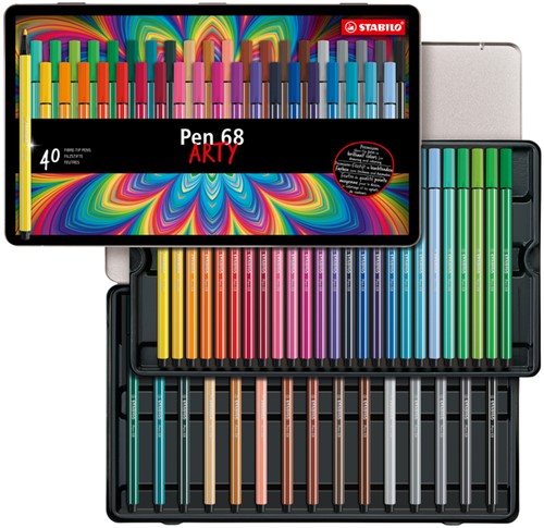 Viltstift STABILO Pen 68/40 Arty medium assorti blik à 40 stuks-4