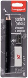 Grafietpotlood Bruynzeel Teens HB met puntenslijper en gum set à 4 delen