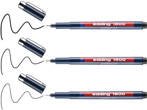 Fineliner edding 1800 0.25mm - 0.35mm - 0.5mm zwart set à 3 stuks-5
