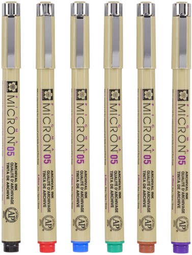 Fineliner Sakura Pigma Micron 05 basic set 6 kleuren-3