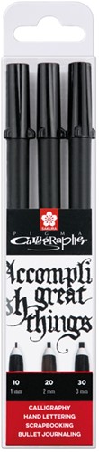 Kalligrafiepen Sakura Calligrapher set à 3 breedtes zwart