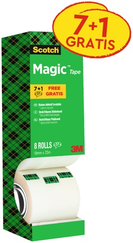 Plakband Scotch Magic 810, 19mmx33m, onzichtbaar mat, 7+1 gratis