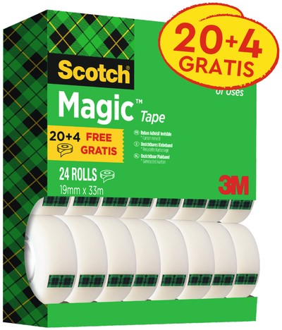 Plakband Scotch Magic 810, 19mmx33m, onzichtbaar mat, 20+4 gratis