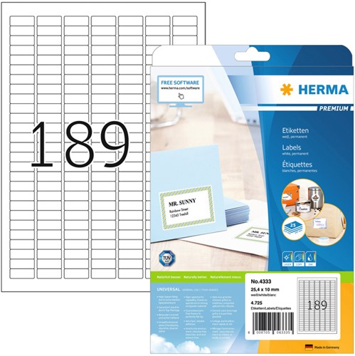 Etiket HERMA 4333 25.4x10mm A4 4725 etiketten