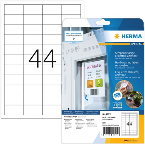 Etiket HERMA 4572 48.3x25.4mm folie wit 880 stuks