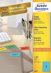 Etiket Avery 3471 210x297mm A4 blauw 100 stuks