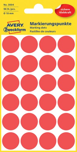 Etiket Avery 3004 rond 18mm rood 96 stuks