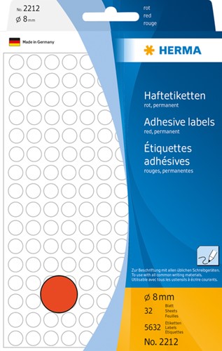 Etiket HERMA 2212 rond 8mm rood 5632 stuks