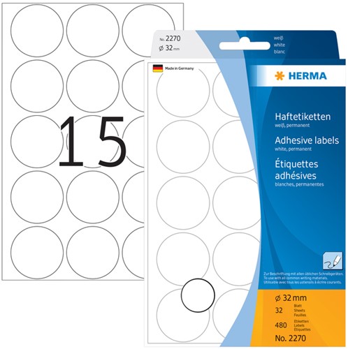 Etiket HERMA 2270 rond 32mm wit 480stuks-2