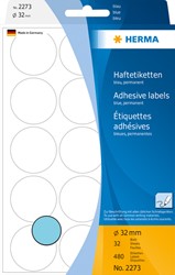 Etiket HERMA 2273 rond 32mm blauw 480 stuks