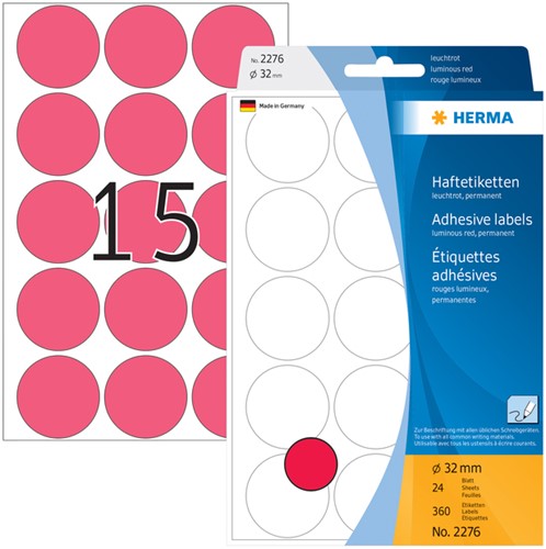 Etiket HERMA 2276 rond 32mm fluor rood 360stuks-2