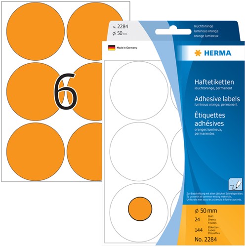 Etiket HERMA 2284 rond 50mm fluor oranje 144 stuks-1