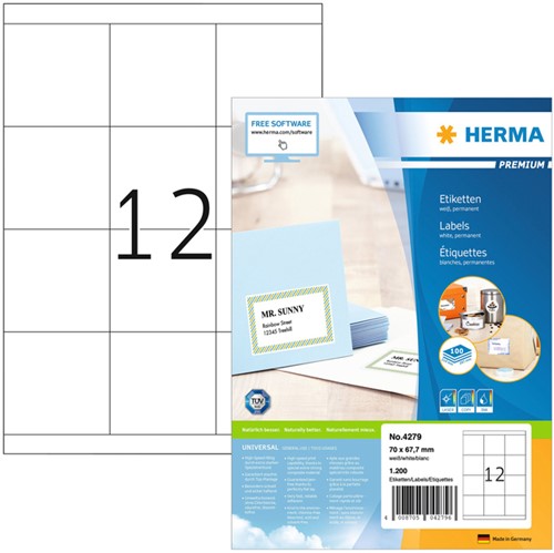 Etiket HERMA 4279 70x67.7mm premium wit 1200 stuks