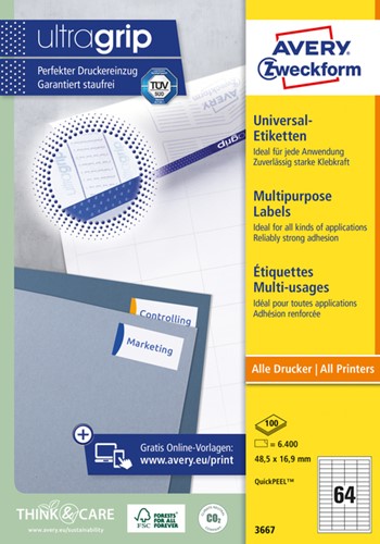 Etiket Avery 3667 48.5x16.9mm wit 6400 stuks