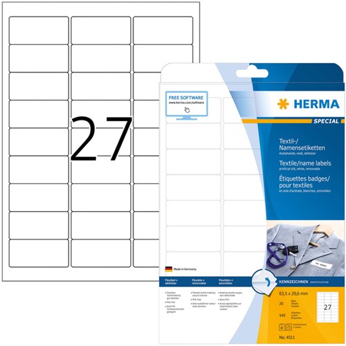 Naambadge etiket HERMA 4511 63.5x29.6mm wit 540 stuks-1