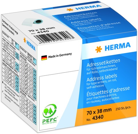 Etiket HERMA adres 4340 70x38mm op rol wit 250 stuks
