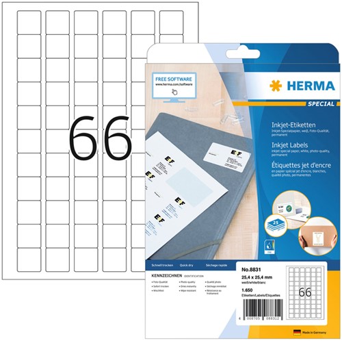 Etiket HERMA 8831 25.4x25.4mm mat wit 1650 stuks