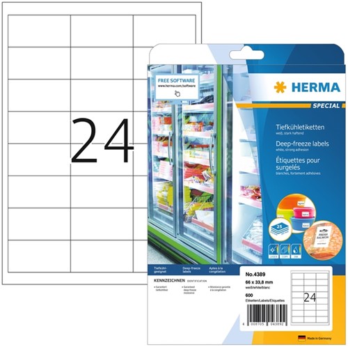 Etiket HERMA 4389 66x33.8mm diepvries wit 600stuks