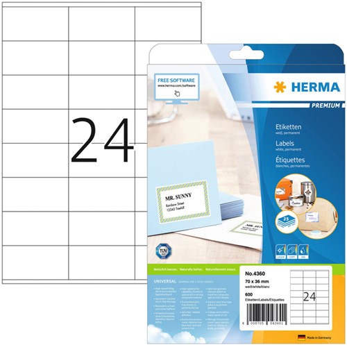 Etiket HERMA 4360 70x36mm premium wit 600 stuks